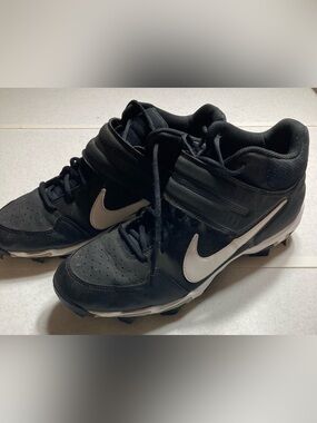 Nike Black Fastflex Leather Baseball Cleats White Swoosh AO7956-001 s 12
